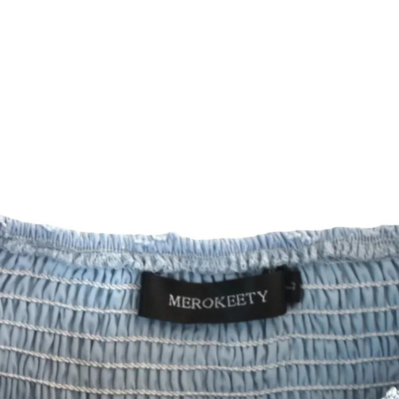 Meerokeety || Smocked Ballon Sleeve Midi Dress Cottagecore Milkmaid Baby Blue L - Picture 8 of 9